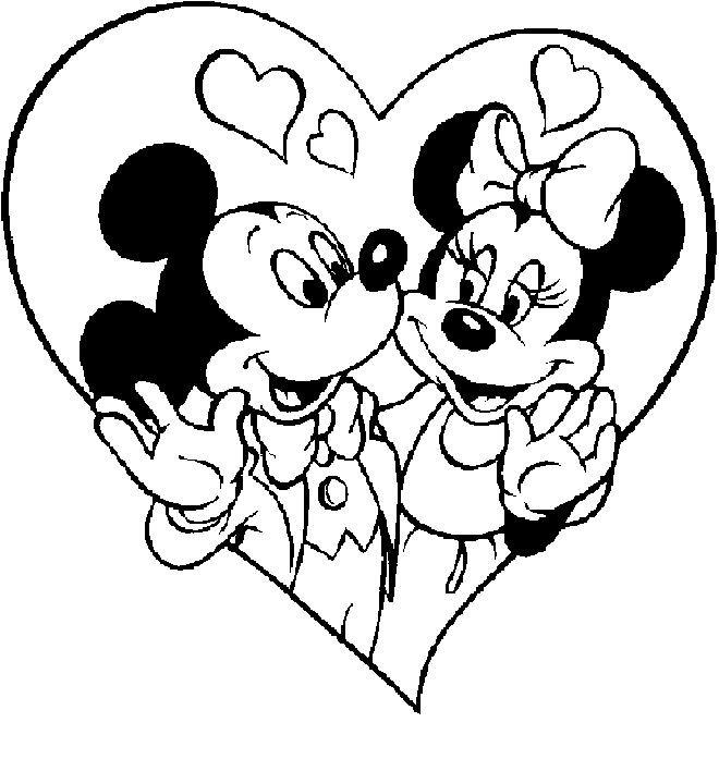 Coloriage st valentin mickey et minnie dans un coeur